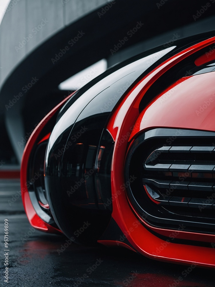 Red and black futuristic vehicle concept. Red and black futuristic vehicle concept.