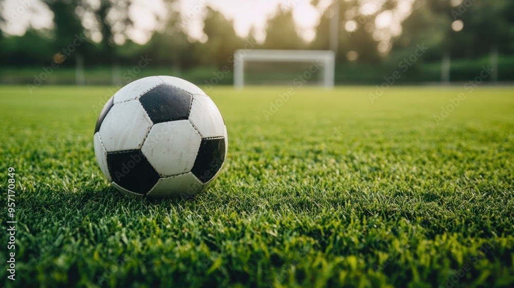 Fototapeta premium Soccer Ball on Grass Field
