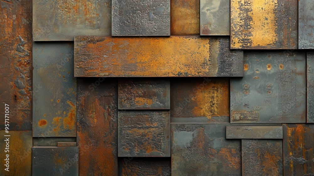 Rustic metal panels with textured surfaces and patina Rustic metal panels with textured surfaces and patina