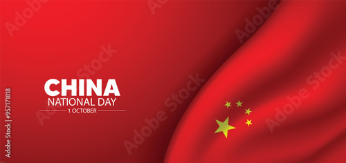 China National Day 1 October waving flag vector poster