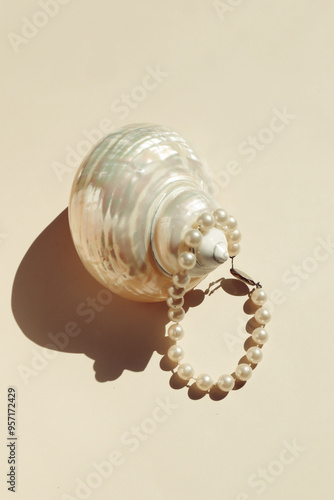 Pearl bracelet and seashell photo