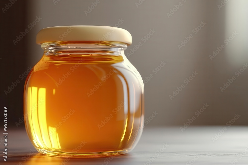 A close-up of a beautifully lit jar of honey, showcasing its golden texture and clarity, perfect for culinary or health themes. A close-up of a beautifully lit jar of honey, showcasing its golden texture and clarity, perfect for culinary or health themes.