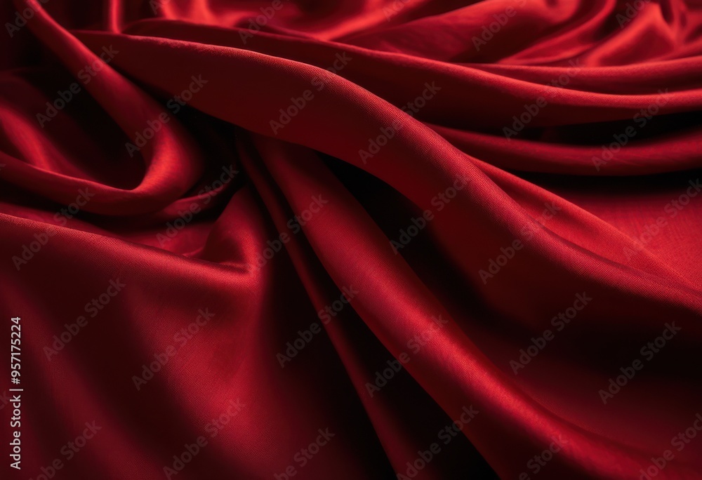 Obraz premium vibrant red fabric draped over textured surface showcasing rich color intricate details, material, cloth, pattern, design, light, shadow, shine, soft, folds
