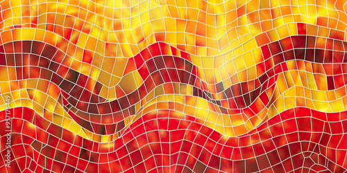 Consumer Confidence Graph: Red & Yellow Waveform on Abstract Mosaic Tile Backdrop photo