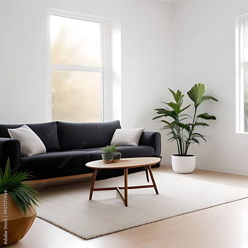 Japandi minimalist interior design in a modern living room. Japandi minimalist interior design in a modern living room.