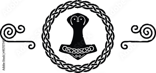 Celtic Knot Ring, Spiral Lines, Viking Thor Hammer Header Logo