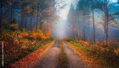 Sendero rústico en medio de un bosque profundo de otoño