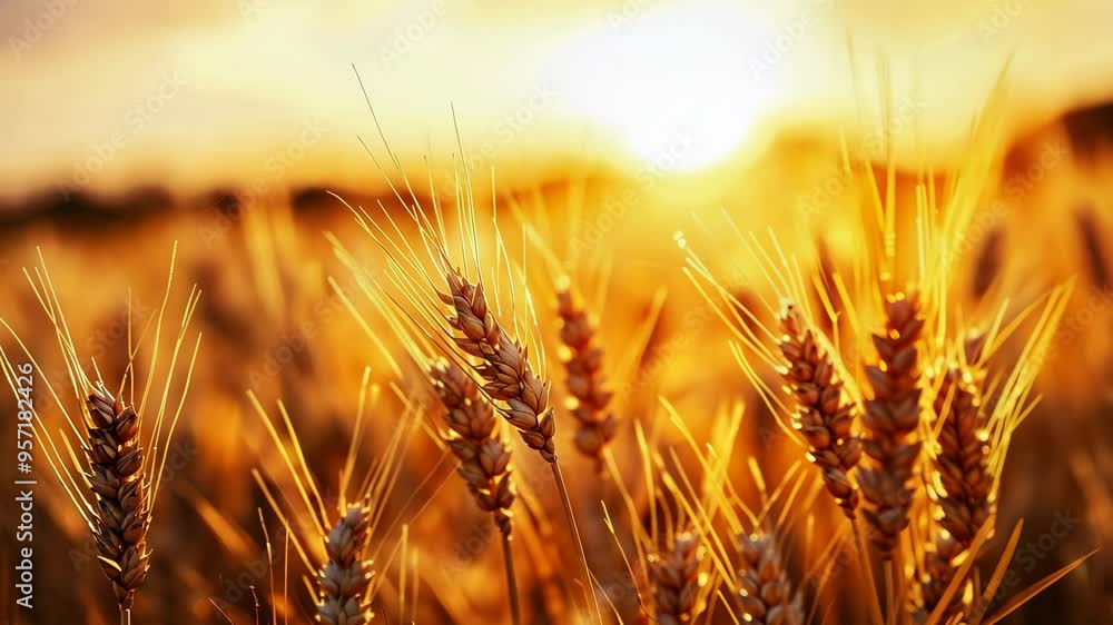 Golden wheat field bathed in the warm light of a setting sun, symbolizing the abundance and tranquility of rural life in summer. Golden wheat field bathed in the warm light of a setting sun, symbolizing the abundance and tranquility of rural life in summer.
