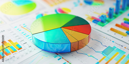 A colorful pie chart depicting market shares in various sectors, like green for technology or blue for healthcare, offering a visual overview.