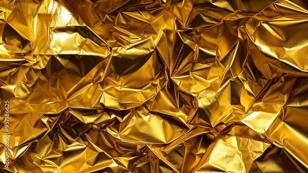 Crumpled gold foil texture with creases and folds, creating a luxurious and shiny abstract background. Crumpled gold foil texture with creases and folds, creating a luxurious and shiny abstract background.