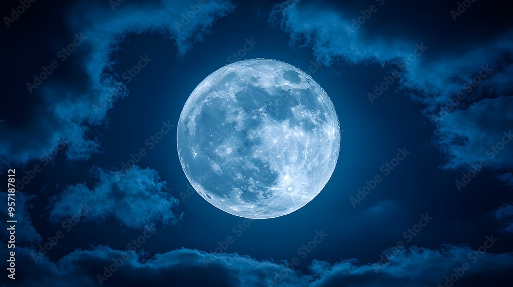 Full Moon Surrounded by Dark,Dramatic Clouds Against a Deep Blue Sky Full Moon Surrounded by Dark,Dramatic Clouds Against a Deep Blue Sky