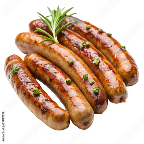 Grilled caribou sausages isolated on transparent background.