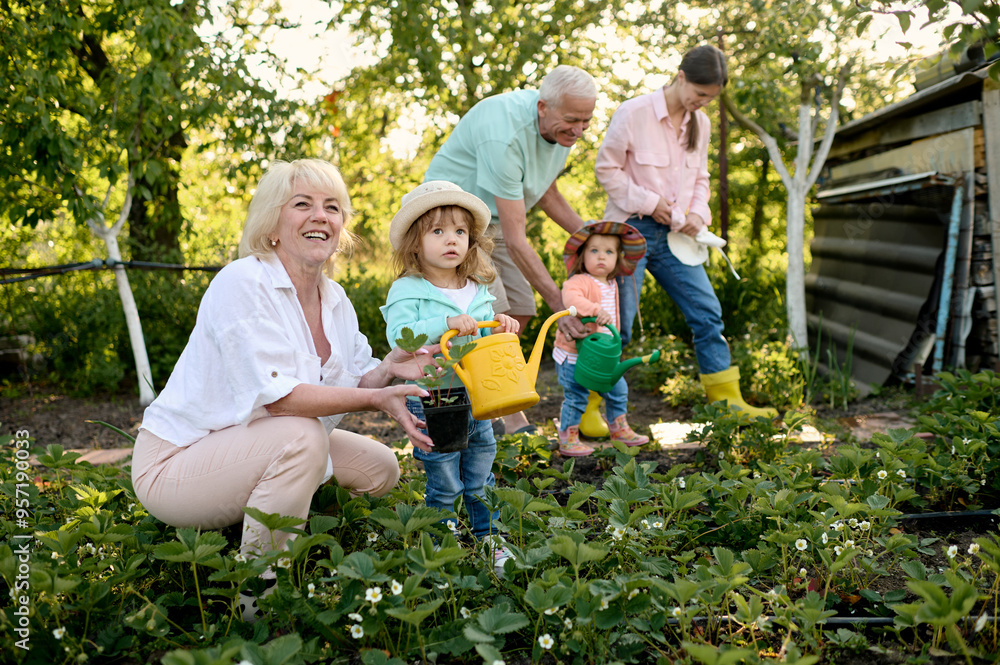 family is planting beeds family is planting beeds