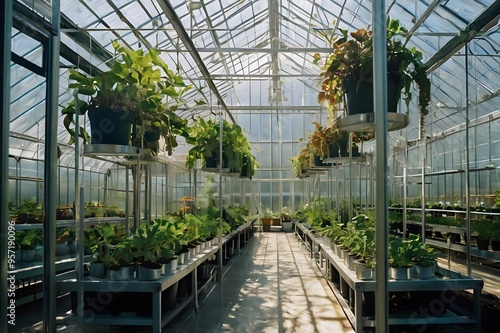 A lush green house filled with plants, symbolizing sustainable living, eco-consciousness, and environmental care. - Protect Earth/Earth Day/Protect Environment