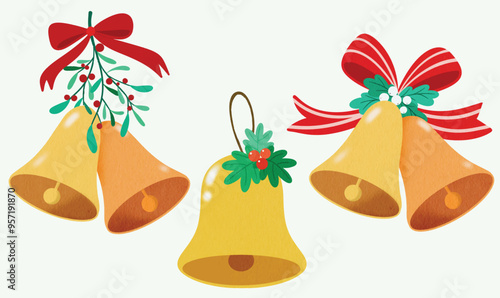 christmas bell mistletoe ornament