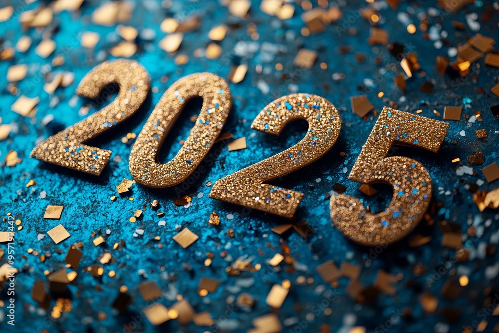 Gold 2025 number confetti. New Year Background Gold 2025 number confetti. New Year Background