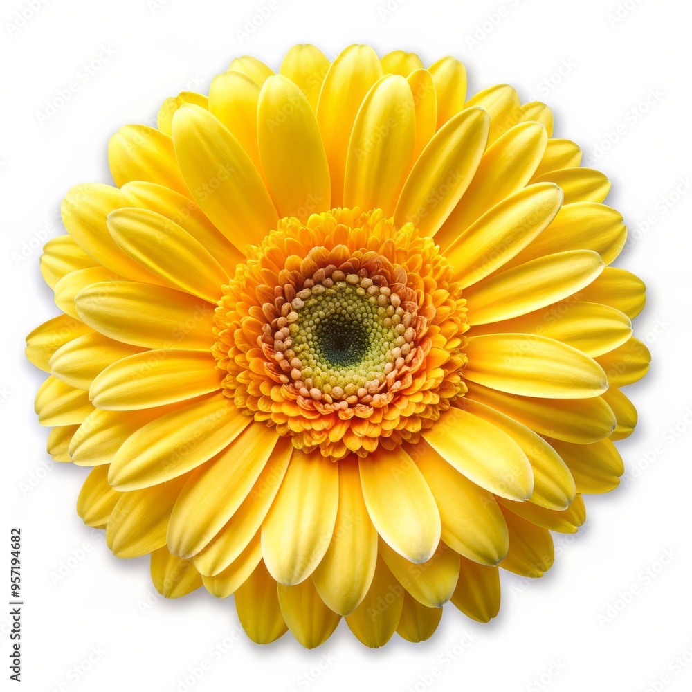 A Single Yellow Gerbera Daisy, Isolated on White, Flower, Macro Photography, Nature, Petals, Bloom A Single Yellow Gerbera Daisy, Isolated on White, Flower, Macro Photography, Nature, Petals, Bloom