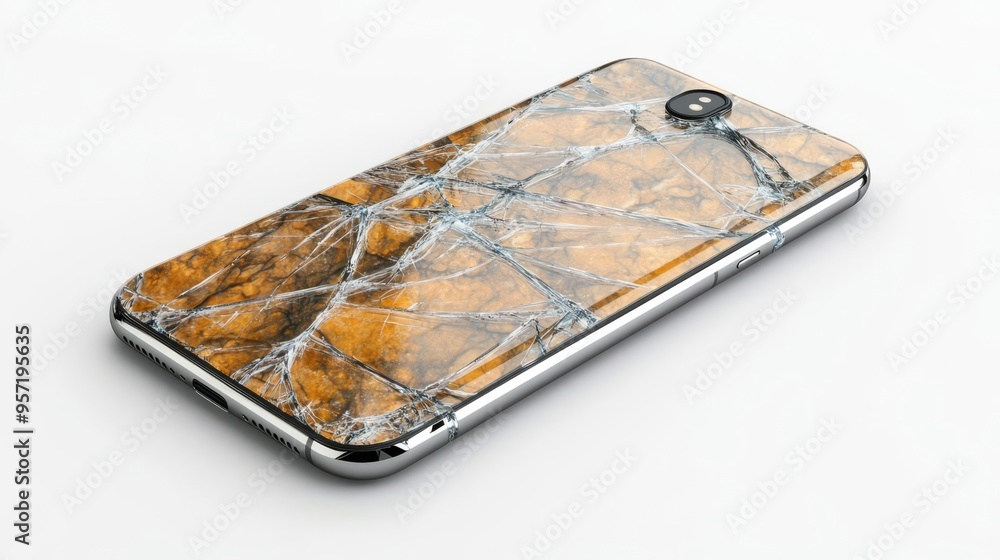 Close-up of a modern smartphone with a unique marble-patterned back cover, laying on a white surface. Close-up of a modern smartphone with a unique marble-patterned back cover, laying on a white surface.
