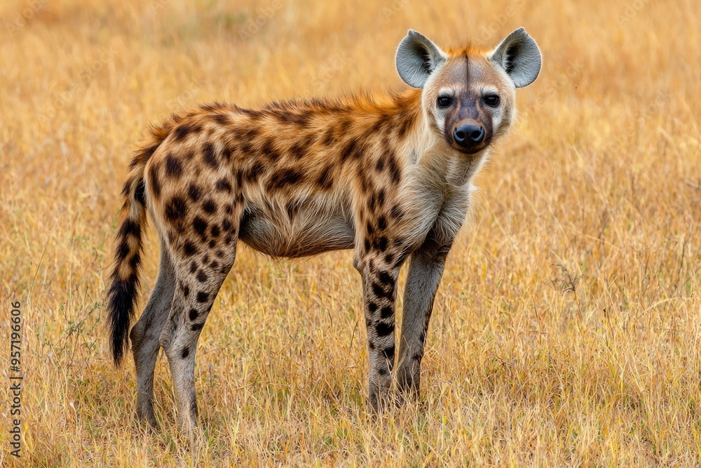 Spotted Hyena Standing in Tall Grass Spotted Hyena Standing in Tall Grass