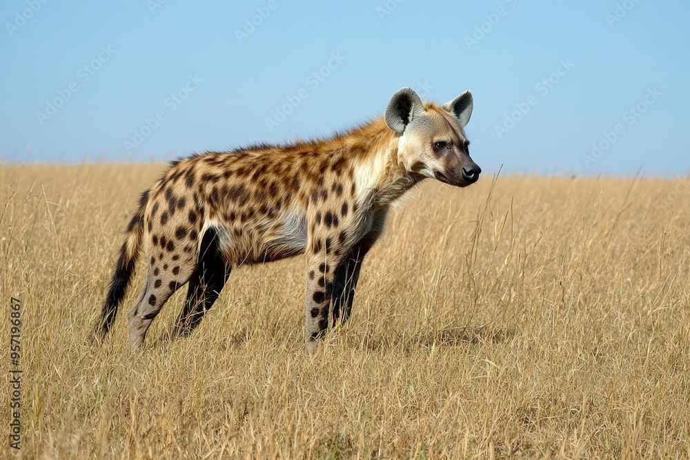 Spotted Hyena Standing in Tall Grass Spotted Hyena Standing in Tall Grass