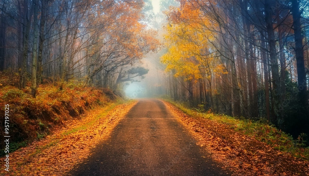 Sendero rústico en medio de un bosque profundo de otoño Sendero rústico en medio de un bosque profundo de otoño