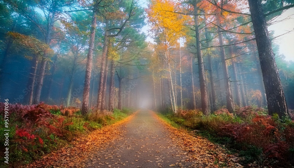 Sendero rústico en medio de un bosque profundo de otoño Sendero rústico en medio de un bosque profundo de otoño