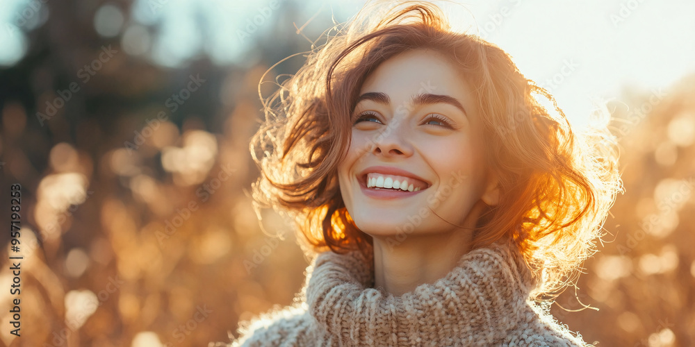 A woman with blonde hair and a sweater on is smiling A woman with blonde hair and a sweater on is smiling