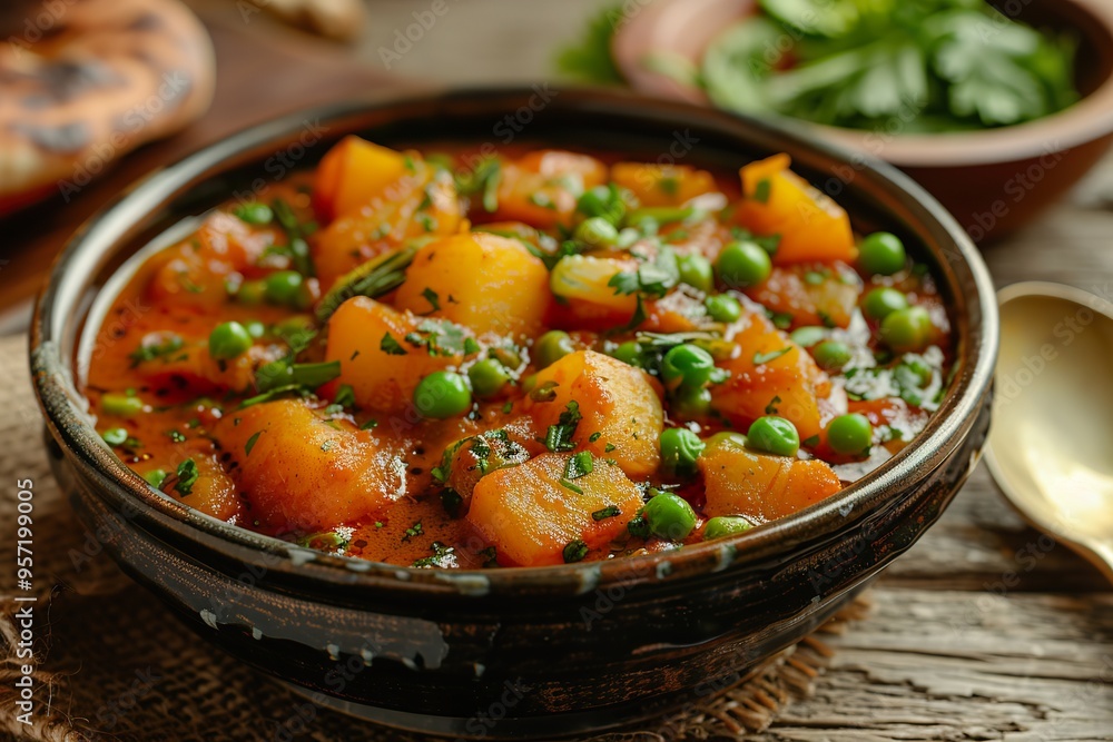Classic Aloo Mutter curry with spiced potatoes and peas Classic Aloo Mutter curry with spiced potatoes and peas