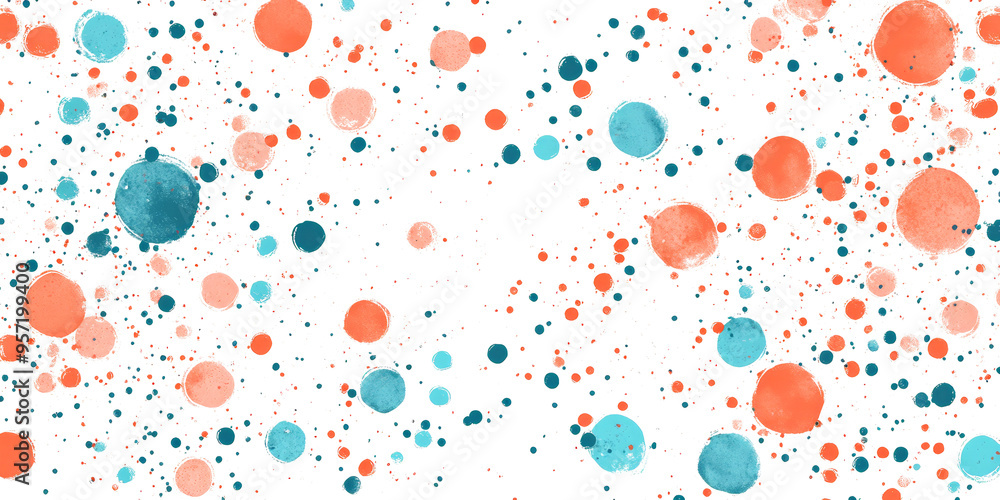 Coral and turquoise small spots on a white background creating a grunge style pattern Coral and turquoise small spots on a white background creating a grunge style pattern