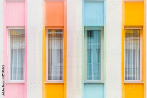 Symmetrical Abstract Pastel Windows Facade Architectural Blur - Vibrant Colorful Vertical Composition