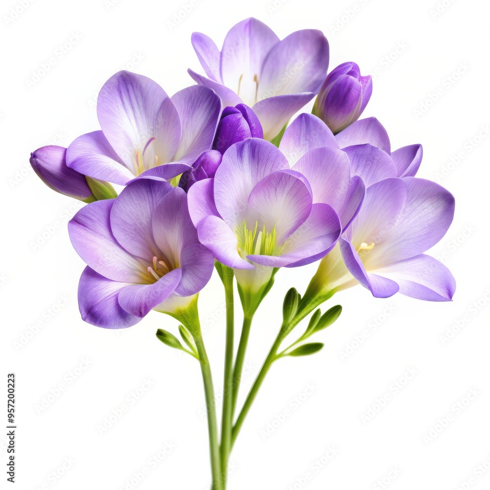 Delicate Purple Freesia Bouquet - Isolated White Background, Floral, Botanical, Spring ,flower, white background, purple Delicate Purple Freesia Bouquet - Isolated White Background, Floral, Botanical, Spring ,flower, white background, purple