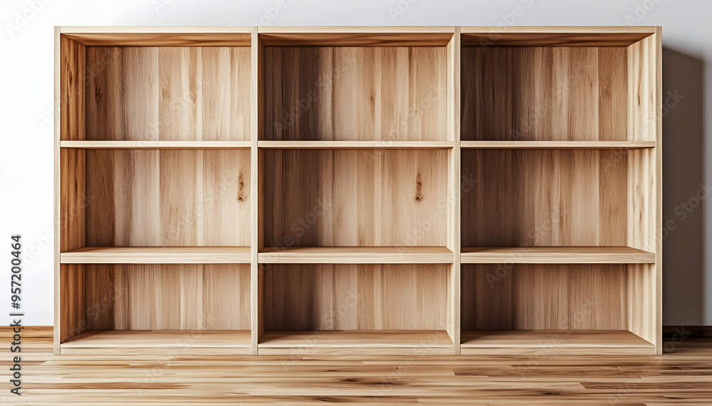 blank wooden bookshelf 3d rendering blank wooden bookshelf 3d rendering
