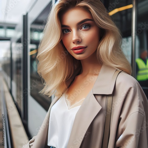  Close up Focus White Woman Ready for Tram Driver Training Izobr photo