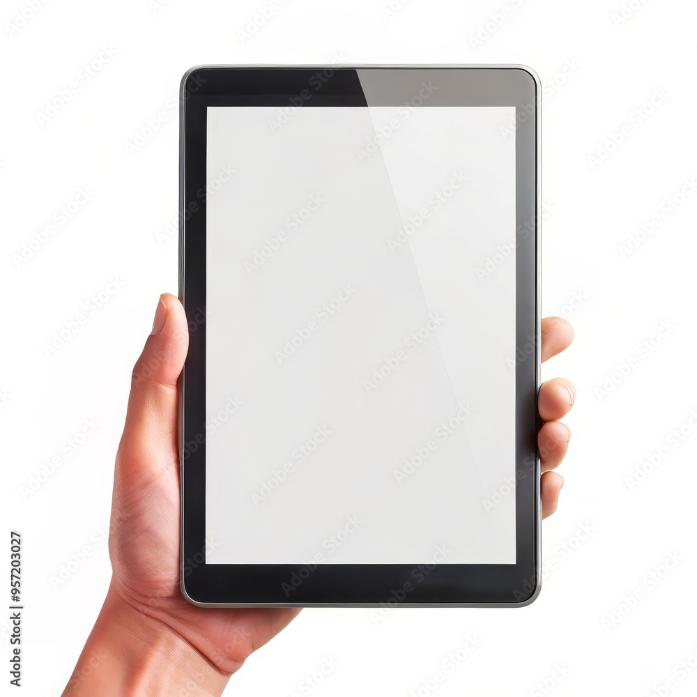 Hand Holding a Tablet with Blank Screen, isolated, white background, tablet, blank screen, mockup Hand Holding a Tablet with Blank Screen, isolated, white background, tablet, blank screen, mockup