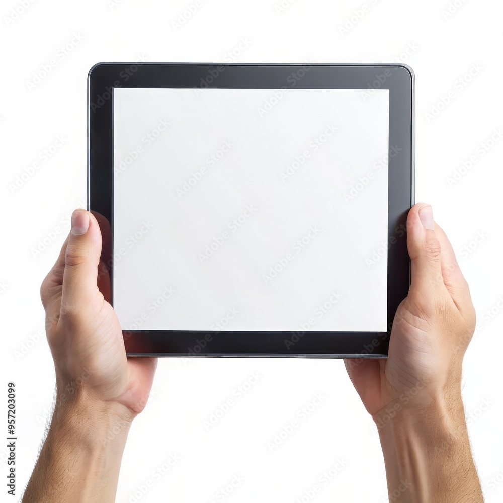 Hands Holding Tablet with White Screen, technology, gadget, mockup , device Hands Holding Tablet with White Screen, technology, gadget, mockup , device