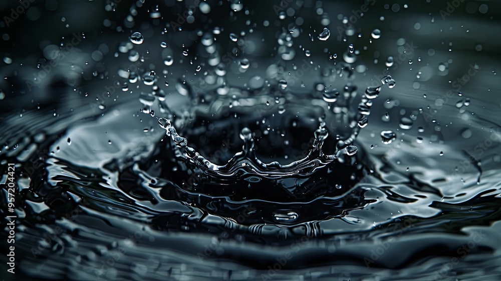Water Droplet Splashing in a Dark Liquid Water Droplet Splashing in a Dark Liquid