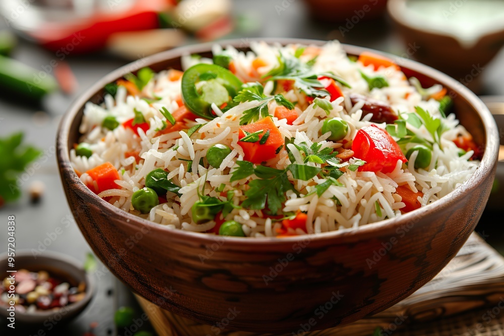 Delicious veg pulav with basmati rice and mixed vegetables Delicious veg pulav with basmati rice and mixed vegetables