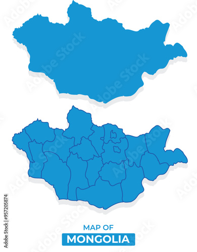 Vector Mongolia map set simple flat illustration with borders of regions