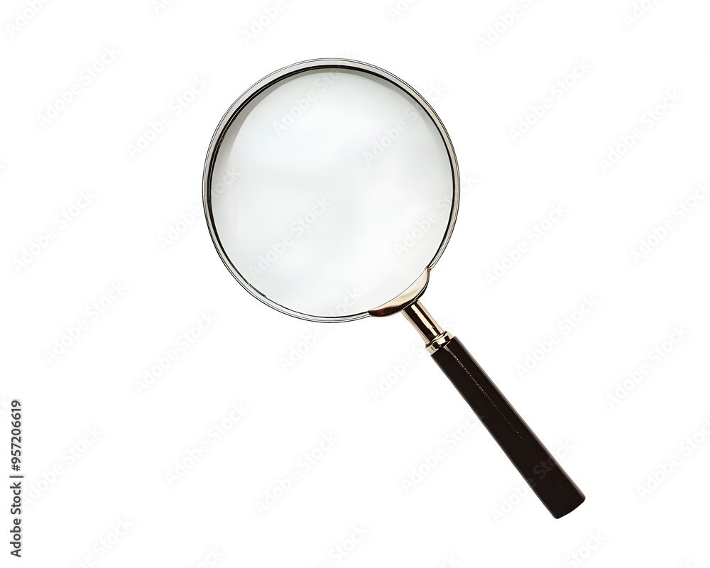 one magnifying glass on a white isolated white background, top view one magnifying glass on a white isolated white background, top view