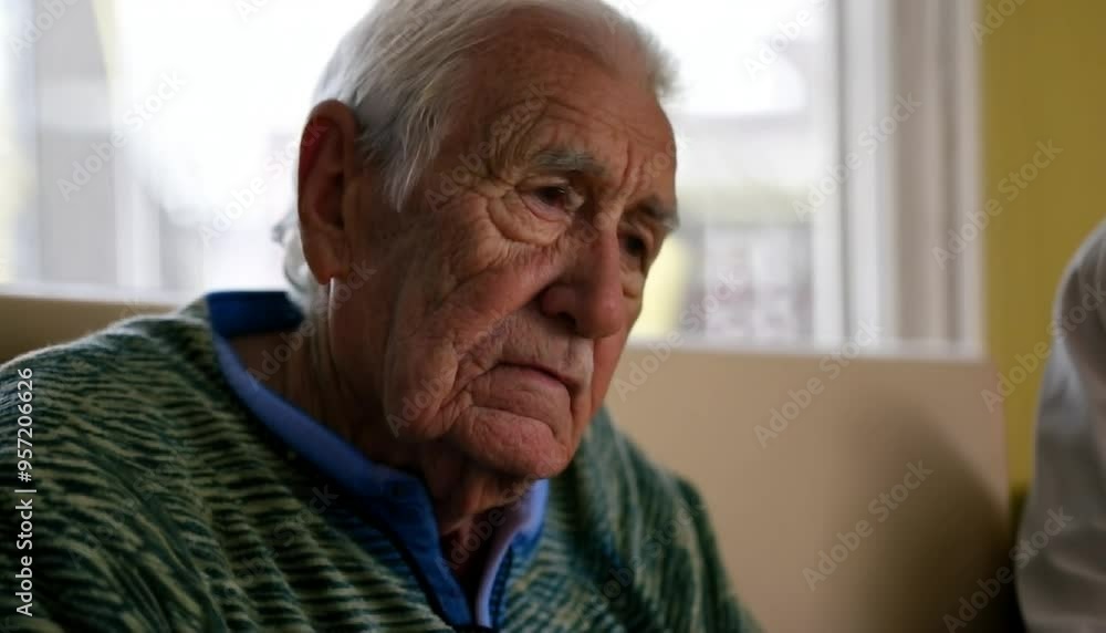 elderly man alone and contemplative in care home during quiet afternoon elderly man alone and contemplative in care home during quiet afternoon