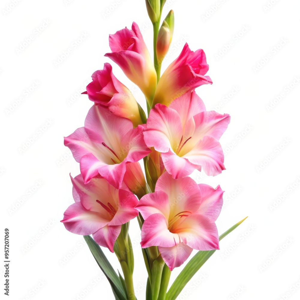 Naklejka premium Pink Gladiolus Flowers on White Background, flower, floral, gladiolus