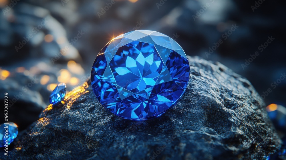 A cinematic shot of a large blue sapphire resting on a rugged surface, surrounded by smaller blue gems, illuminated by soft, natural light highlighting its stunning facets.
A cinematic shot of a large blue sapphire resting on a rugged surface, surrounded by smaller blue gems, illuminated by soft, natural light highlighting its stunning facets.