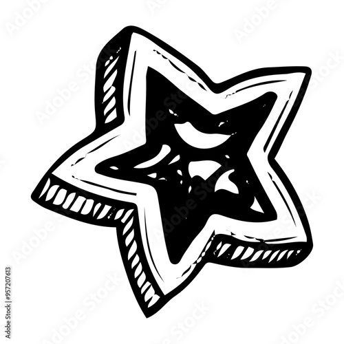 Cookie with jam hand drawn doodle. Shortbread, biscuit, kurabye. Dessert food. Confectionery products. Sugar baking. Vector outline line art illustration.