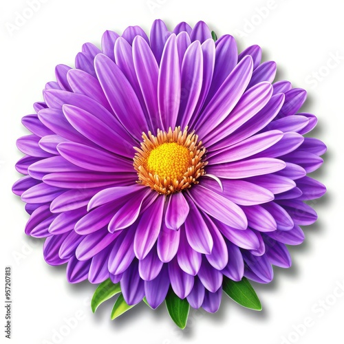 Purple Aster Bloom with Yellow Center, White Background, Close Up, Flower, Nature, Petals, Beauty