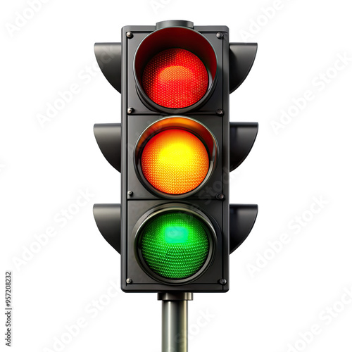 A traffic light with a green light on top, followed by a yellow light, and a red light at the bottom