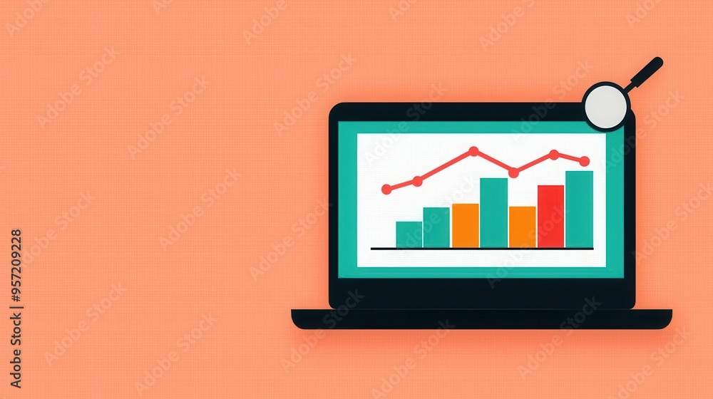 A colorful laptop displaying graphs and data analysis, highlighting trends and statistics for business and finance. A colorful laptop displaying graphs and data analysis, highlighting trends and statistics for business and finance.
