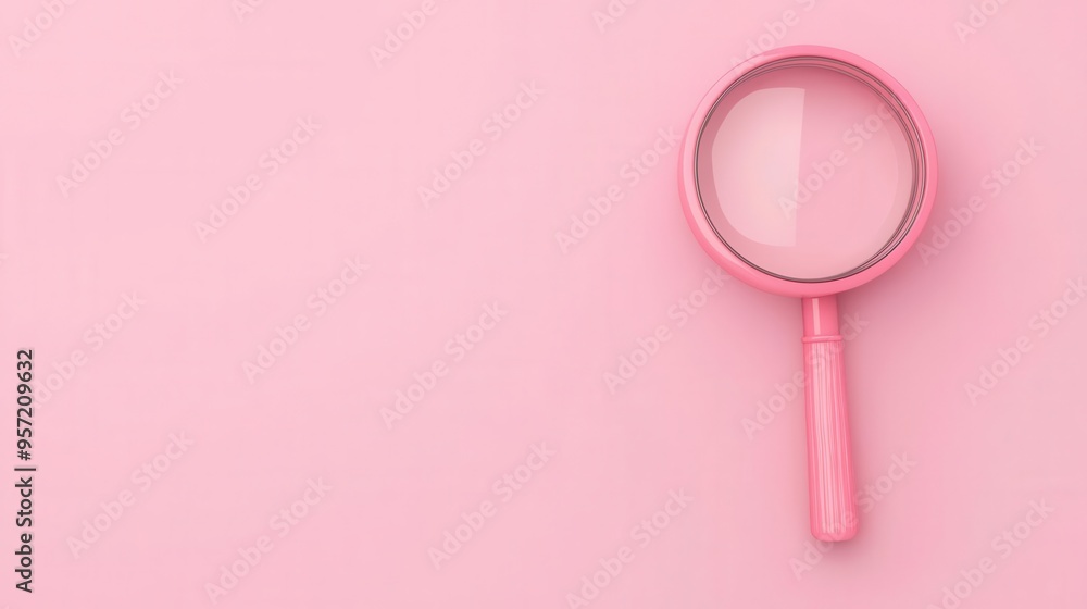 A stylish pink magnifying glass on a soft pink background, perfect for highlighting detail and creativity in design. A stylish pink magnifying glass on a soft pink background, perfect for highlighting detail and creativity in design.