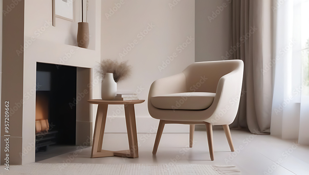 Fototapeta premium beige snuggle chair near console table country provence interior design modern living room hall