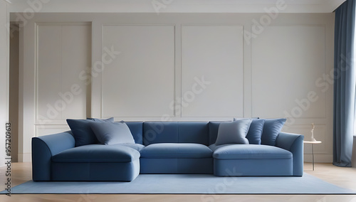 beige blue sofas window classic room interior design modern living room