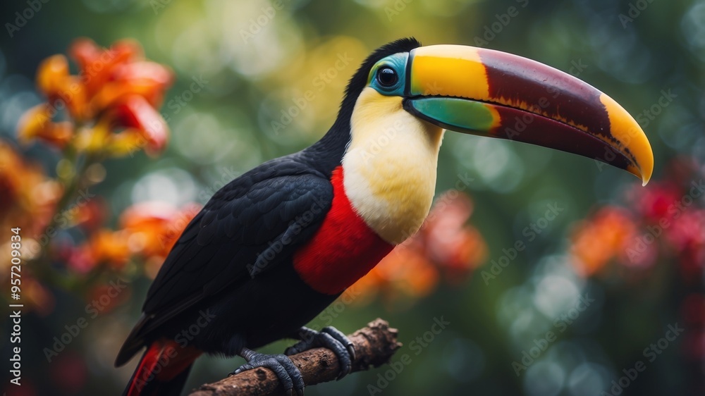 Fototapeta premium Mesmerizing Tropical Toucan with Vivid Plumage and Captivating Beak.